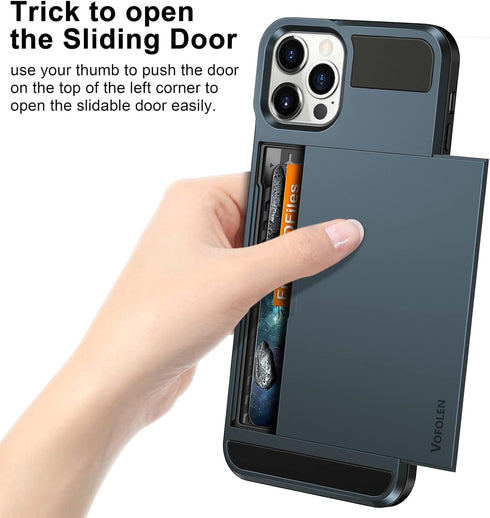 Vofolen for iPhone 13 Pro Case Wallet Credit Card Holder Slot Sliding Door Hidden Pocket Men Women Anti-Scratch Dual Layer Hybrid Bumper Armor Pro...