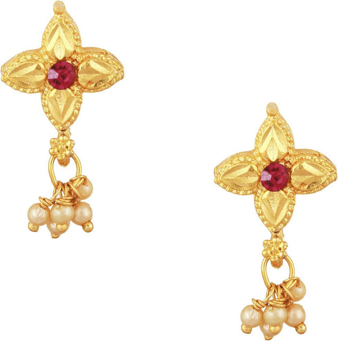 Traditional Indian Temple Gold Jewelry Necklace Set 22K with Earrings for Women & Girls (SJ_2682)...