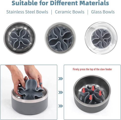 Jaoul Slow Feeder Dog Bowls Insert, Puzzle Slow Feeder with Octopus Suction Cups for Small Medium Large Size Dog Bowls (Medium(4.72 inch), Grey)...