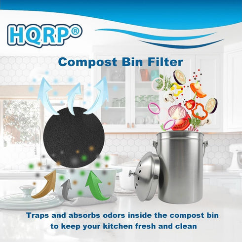 HQRP 6-Pack Charcoal Filters for Compost Bucket 6.7 Inch Round Compost Bin Filter for Kitchen Countertop Pail...