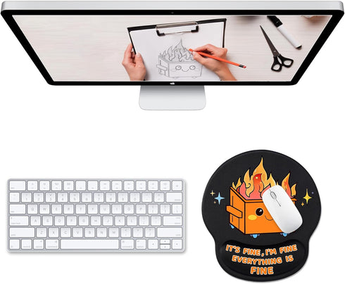 Cute Funny Ergonomic Mouse Pad with Wrist Support, Dumpster on Fire Gel Mouse Pads Wrist Rest, Comfortable Pain Relief Mousepad with Non-Slip PU B...