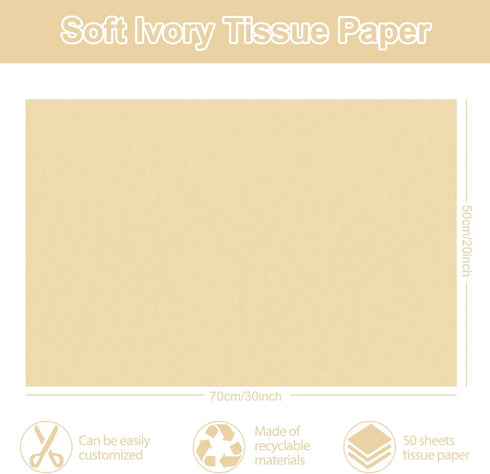 Whaline 20 x 30 Inch Soft Ivory Tissue Paper Cream Gift Wrapping Paper Art Paper for DIY Crafts Wedding Birthday Party Gift Packing Supplies, 50 S...