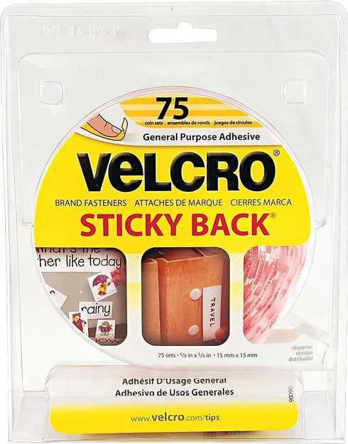 VELCRO Brand - Sticky Back Hook and Loop Fasteners | Perfect for Home or Office | 5/8in Coins | White, 75Pk...