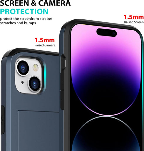 ZUSLAB Card Holder Slot Case Compatible with Apple iPhone 15 6.1 Inches 2023, Phone Wallet Case with 1 Tempered Glass Screen Protector, Rubber & P...