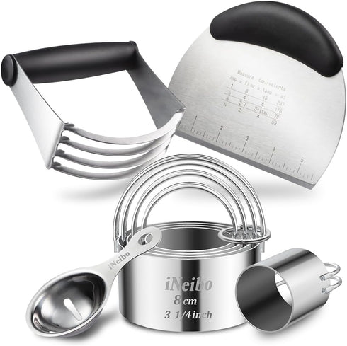 iNeibo Professional Baking Tools Biscuit Cutter Set Dough Blender/Cutter Round Cookies Cutter with Handle + Pastry Scraper+Egg Separator Heavy Dut...