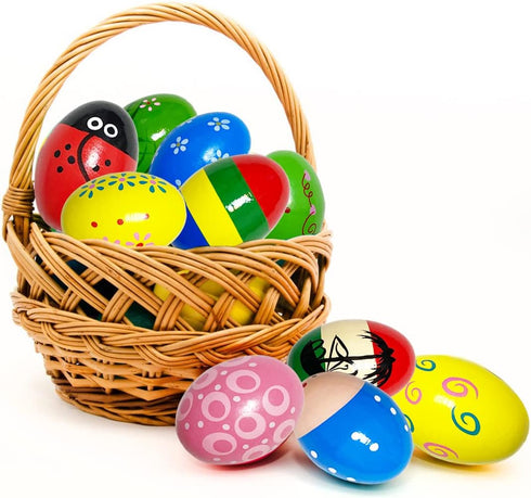 JoFAN 12 Pack Wooden Percussion Musical Shake Eggs Easter Egg Shakers for Kids Boys Girls Toddlers Easter Basket Stuffers Gifts...