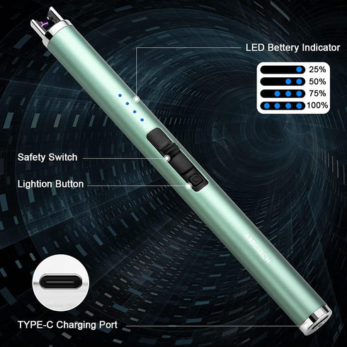 ARECTECH Rechargeable Electric Candle Lighter Arc Plasma Windproof Lighter for Candle Kitchen Birthday Gift for Mom Men Wife with Type-C Cable Gre...
