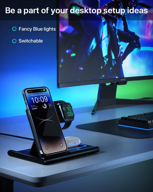 Wireless Charger, 3 in 1 Wireless Charging Station for Multiple Devices,Wireless Charging Stand for iPhone15 14 13 12 11 Series, airpod Pro 3 2 & ...