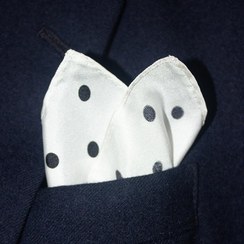 White Polka Dot Silk Pocket Square 100% Silk - Full-Sized 16"x16"...