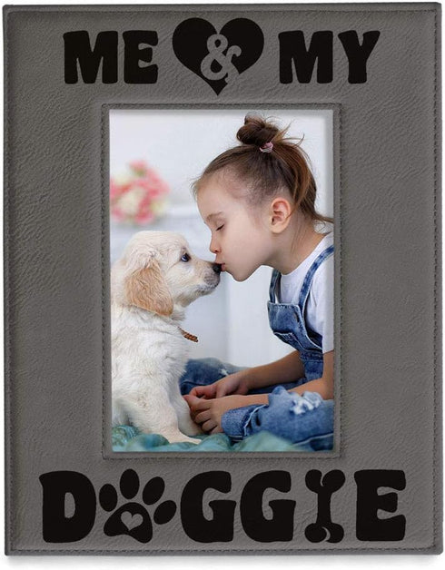 KATE POSH - Me & My Doggie Engraved Leather Picture Frame - Dog Lover, Puppy and Baby Gifts. My Best Friend, Dog Mom (5x7-Vertical)...