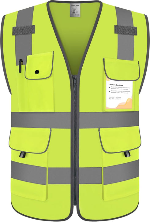 Safety Vest for Men High Visibility Vest with 9 Pockets, Hi Vis Reflective Vest with Reflective Strips, Reflective Vest for Men Construction, Meet...