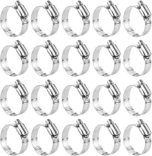 Hose Clamp Set-20Pcs Stainless Steel Hose Clamps,Adjustable Worm Gear Pipe Hose Clamp Assortment Kit,Heavy Duty Fuel Line Hose Clamp for Plumbing,...