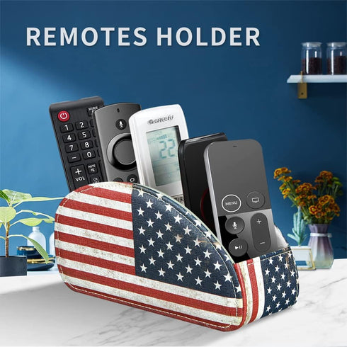 Remote Control Holder PU Leather TV Remote Caddy for Table, 5 Compartments Nightstand Organizer for Bedroom Accessories/Bedside Remotes/Media Cont...