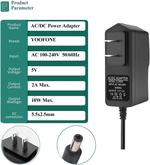 5V 2A DC Power Supply Adapter Power 100-240V AC to DC 5 Volt 2 Amp 10W Converte AC/DC Adapter with 5.5 x 2.5mm/5.5x2.1mm tip for TV Box LED Strip ...