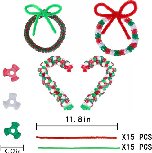 GREENTIME 1000pcs Christmas Tri Beads Christmas Beaded Ornaments Kit Beads Red Green White Triangle Beads Candy Cane Ornament Craft Kit for Christ...