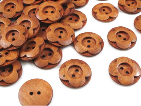 ULTNICE 50pcs Sewing Buttons Round Flower 2 Holes Wooden Buttons 30mm Random Color...