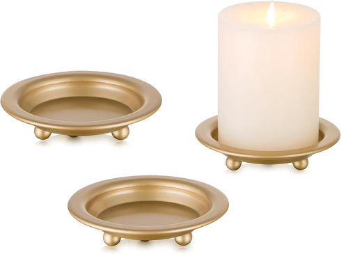 Inweder Iron Plate Candle Holder: Gold Candle Plate for Pillar Candles, Set of 3 Candle Tray, Candle Dish, Decorative Pedestal Candle Stand for Pi...