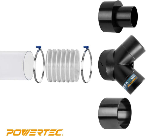 POWERTEC 70127 2-1/2 Inch Key Hose Clamp, Thumb Screw Key Adjustable Stainless Steel Hose Clamps for Dust Collection, Dust Collector and Dryer Ven...