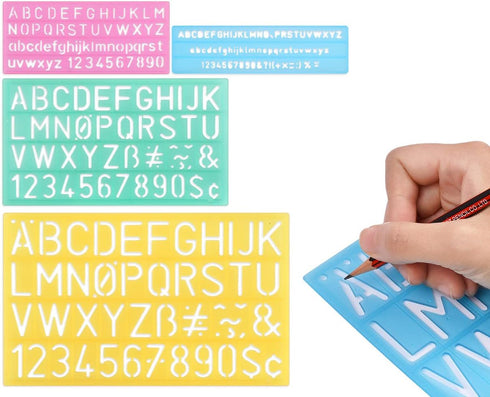 DS. DISTINCTIVE STYLE Alphabet Stencils Set of 4 Plastic Letter Stencil Assorted Sizes Number Ruler for Learning, Painting, Scrapbooking...