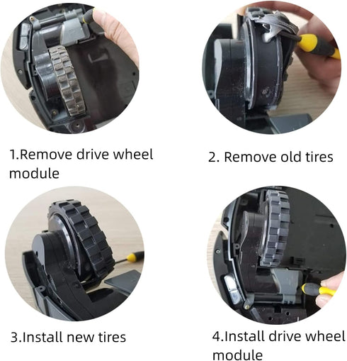 4 Pack Replacement Tires Compatible with iRobot Roomba j7, 500,600,700,800,900, e and i Series Models, Anti-Slip Wheel Tires Replacement, Great Ad...