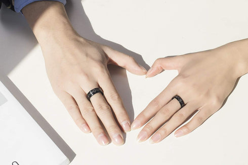 LAVUMO Heartbeat Rings for Couples I Love You Matching Promise Rings Wedding Bands Sets for Him and Her with Box Stainless Steel Comfort Fit...