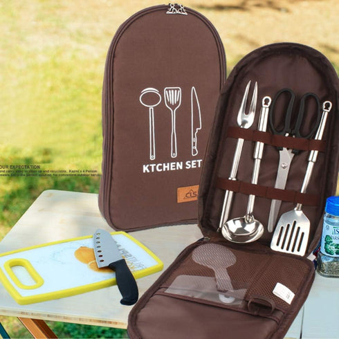NatSumeBasics Camping Travel Cooking Utensils Organizer Travel Bag Portable Pouch for BBQ Camp Cookware Kitchen Kit (Only 1pc Brown Bag)...