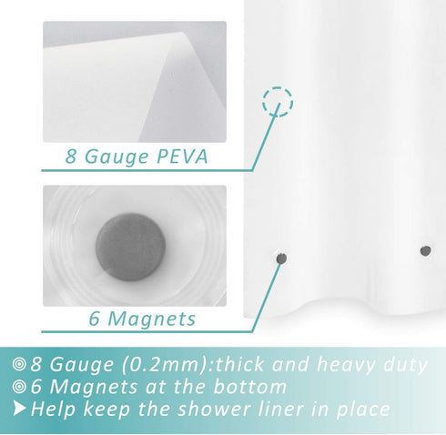 Mrs Awesome Long Shower Curtain Liner with 6 Magnets 72 x 78 inch, PEVA 8G Thick & Heavy Duty Plastic Shower Curtain for Bathroom, Waterproof,72x7...