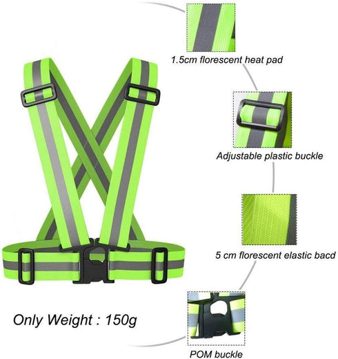 Reflective Vest Running Gear - Safety Reflector Strap Bands - High Visibility Elastic Adjustable Motorcycle Walking Reflective Vest for Men and Wo...