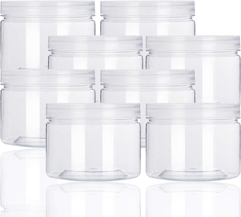 12oz Clear Plastic Storage Jars Containers,8 Pack Refillable Wide-Mouth Plastic Slime Storage Containers for Beauty Products,Kitchen & Household S...