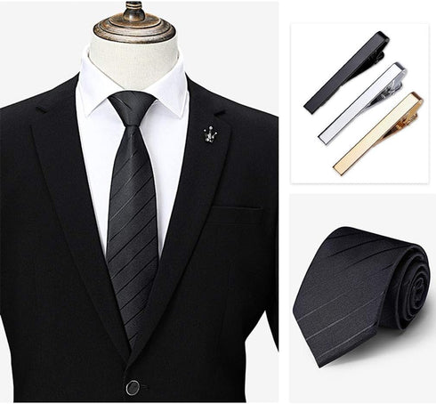 Roctee Tie Clips for Men, 3 Pack Classic Tie Clip Silver Gold Black Necktie Tie Bar Pinch Clips Suitable for Wedding Anniversary Business...
