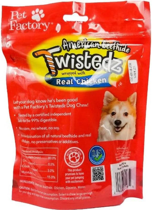 Pet Factory Twistedz American Beefhide 5" Chip Rolls Dog Chew Treats w/ Real Chicken Meat Wrap - 8 Count/1 Pack...