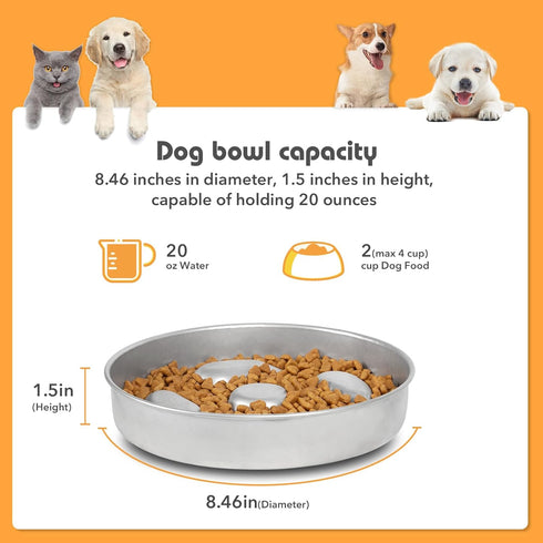 Slow Feeder Dog Bowl Stainless Steel with Non-Slip Silicone Bottom, Dog Water Bowl Suitable for Small Medium Dog Breeds, Cyclone Dog Bowl...