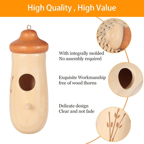 Hummingbird House - Handcrafted Natural Wood Hummingbird Nesting Houses for Garden Gifts and Home Decor 3 Pack...