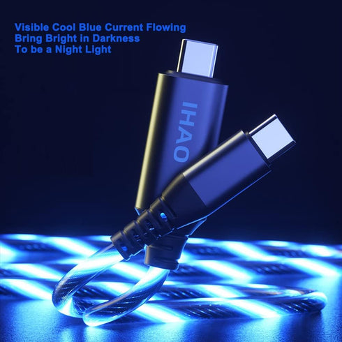 IHAO USB Type C to Type C PD 60W Fast Charging Cable Phone Charger High Data Speed Visible Cool LED Current Flowing for All USB C Device-Blue/39 I...