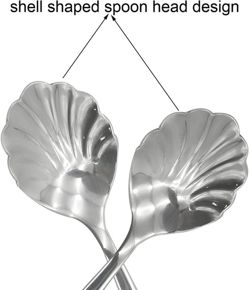 2Pcs Shell Shape Stir Spoons 18/10(304) Stainless Steel Sugar Spoon Vintage 4.96inch Teaspoons for Coffee, Afternoon tea, Dessert, Espresso, Cappu...