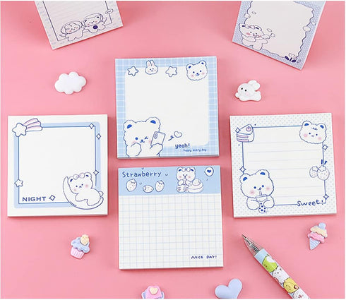 4 Pack Cute Sticky Notes Kawaii Sticky Notes Memo Pads 3.1x3.1 Inches Fresh Bear Series Self-Stick Note Pads for Girls Boys Students School Office...