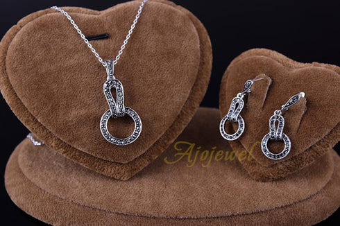 Simple Fashion Vintage Jewelry Sets Women Black Rhinestone 8 Shaped Necklace Earrings Jewelry Accessories...