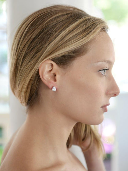 Mariell Cubic Zirconia Stud Earrings, Pear Shape CZ Crystal, 2 Carat Imitation Diamond Stud Earring Gift...