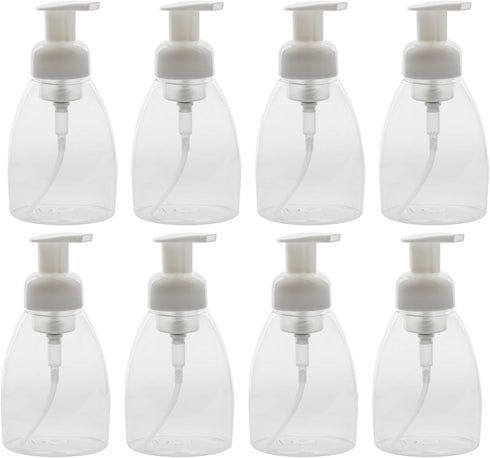 Cornucopia Brands Foaming Soap Dispensers 8.5oz / 250ml Capacity (8pk); Oval w/White Pumps Empty Plastic Liquid Soap Pump Bottles...