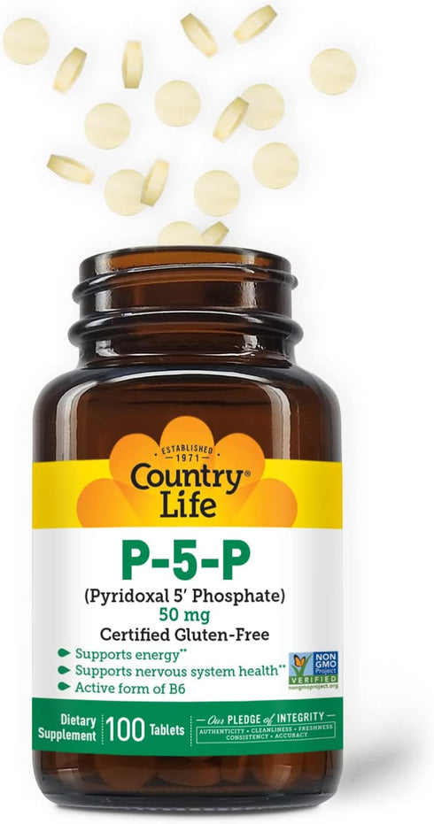Country Life P-5-P Vitamin B6 – Bioavailable Pyridoxal-5-Phosphate Supplement for Energy, Nervous System Support, and Red Blood Cell Growth – Cert...