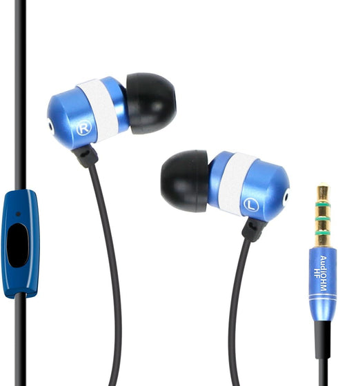 GOgroove AudiOHM HF Earbud Headphones with Mic, Deep Bass, & Comfortable Ear Gels (Blue) in-Ear Earphones Featuring Noise Isolating Design, Durabl...