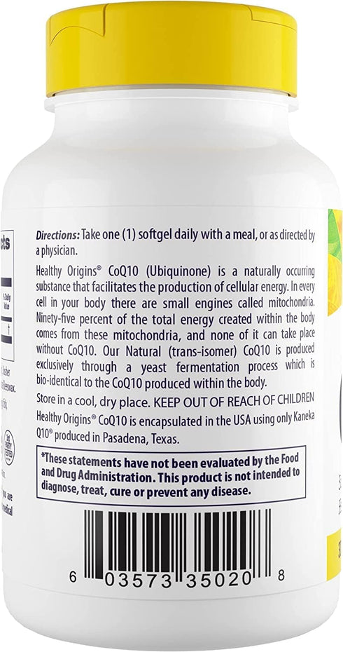 Healthy Origins CoQ10 (Kaneka Q10), 300 mg - Heart Health & Energy Supplement - Gluten-Free & Non-GMO Supplements - 30 Softgels...