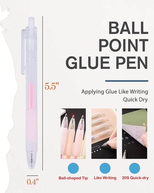Ball Point Glue Pen - Applying Glue Like Writing, Kids-Friendly Precise Apply and Easy Control, Quick Dry Glue Pen for Crafting, Scrapbooking, Car...