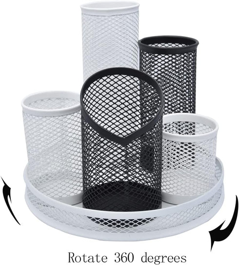 360-Degree Rotating Multi-Functional Pen Holder, 5 Compartments Large Storage Capacity Mesh Desk Organizer, Spinning Desk Office Supplies Storage,...