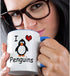 3dRose I love penguins Two Tone Mug, 11 oz, Blue/White...