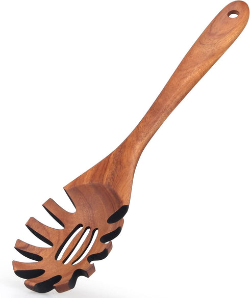 Best Wooden Pasta Spoon Spaghetti Fork 12.5 Inch Long Hand Pasta Serving Utensils Acacia Wood Spaghetti Server Spoon Pasta Forks Spaghetti Ladle P...
