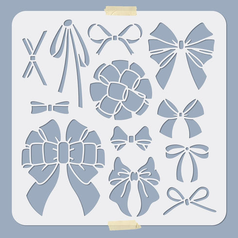 12 Styles Bowknot Stencil Bow Ribbon Stencil 11.8×11.8inch Bow Tie Template Durable Flexible PET Bow Painting Stencil Fantastic Decoration DIY Car...