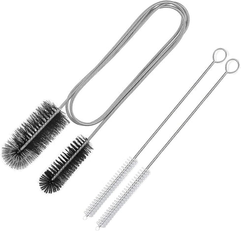 66 inch Long Drain Brush Elastic Double Head Nylon Cleaning Brushes Hose Pipe Brush and 2 PCS 7.9 inch Straw Cleaning Brush (Two Heads Black Color...