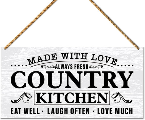 Country Kitchen Wood Sign Decor, Farmhouse Door Wall Sign Decoration for Rustic Kitchen Dining Room Decor Hanging Sign, Housewarming Gifts for New...