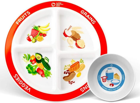 Health Beet MyPlate Portion Control Plate with Dairy Bowl - 4 Divided Sections for Fruit Grains Veggies Proteins – Dishwasher & Microwave Safe Sec...